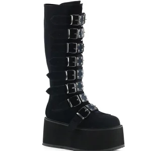 Velours 9 cm DAMNED-318 plateforme bottes hautes femme à boucles noir
