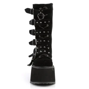 Velours 9 cm DAMNED-225 plateforme bottes femme hauteur mollet à boucles noir