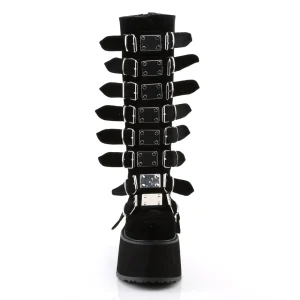 Velours 9 cm DAMNED-318 plateforme bottes hautes femme à boucles noir