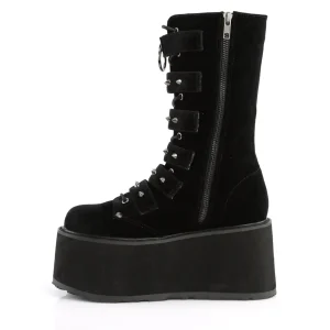 Velours 9 cm DAMNED-225 plateforme bottes femme hauteur mollet à boucles noir