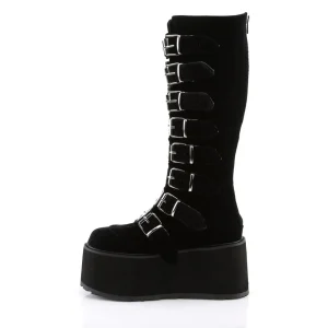 Velours 9 cm DAMNED-318 plateforme bottes hautes femme à boucles noir