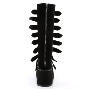 Velours 9 cm DAMNED-318 plateforme bottes hautes femme à boucles noir