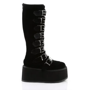 Velours 9 cm DAMNED-318 plateforme bottes hautes femme à boucles noir