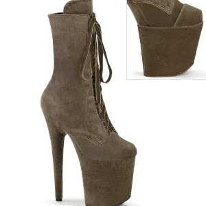 Velours 20 cm FLAMINGO-1045VEL bottines à talons aiguilles khaki + protection