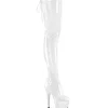 Verni 18 cm ADORE-3850 bottes cuissardes à lacets blanc