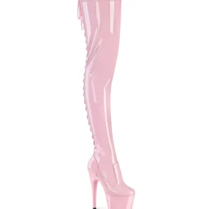 Verni 18 cm ADORE-3850 bottes cuissardes à lacets roses