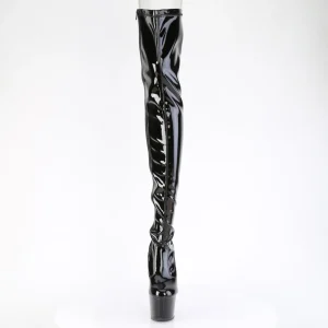 Verni 18 cm ADORE-3850 bottes cuissardes à lacets noirs