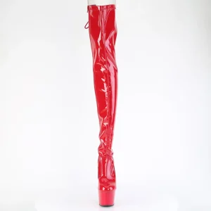 Verni 18 cm ADORE-3850 bottes cuissardes à lacets rouge