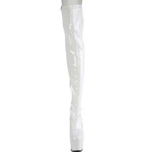 Verni 18 cm ADORE-3063 bottes cuissardes à lacets blanc