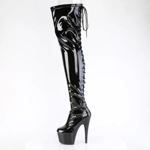 Verni 18 cm ADORE-3850 bottes cuissardes à lacets noirs