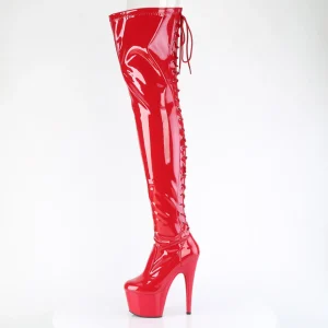 Verni 18 cm ADORE-3850 bottes cuissardes à lacets rouge
