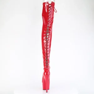 Verni 18 cm ADORE-3850 bottes cuissardes à lacets rouge