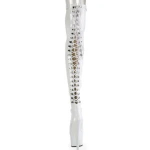 Verni 18 cm ADORE-3063 bottes cuissardes à lacets blanc