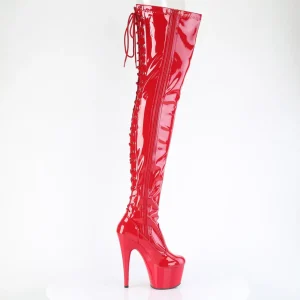 Verni 18 cm ADORE-3850 bottes cuissardes à lacets rouge