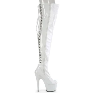 Verni 18 cm ADORE-3063 bottes cuissardes à lacets blanc