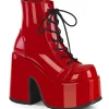 Verni 13 cm CAMEL-203 femmes bottines plateforme épais talon chunky rouges