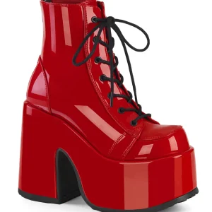 Verni 13 cm CAMEL-203 femmes bottines plateforme épais talon chunky rouges