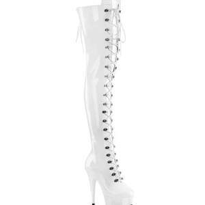 Verni 15 cm DELIGHT-3022 bottes cuissardes à lacets blanc