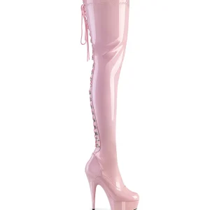 Verni 15 cm DELIGHT-3063 bottes cuissardes à lacets roses