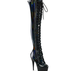 Verni 15 cm DELIGHT-3029 bottes cuissardes à lacets noirs