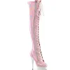 Verni 15 cm DELIGHT-3029 bottes cuissardes à lacets rose
