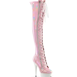 Verni 15 cm DELIGHT-3029 bottes cuissardes à lacets rose
