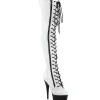 Verni 15 cm DELIGHT-3029 bottes cuissardes à lacets blanc
