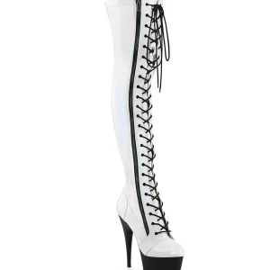 Verni 15 cm DELIGHT-3029 bottes cuissardes à lacets blanc