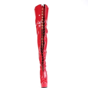 Verni 15 cm DELIGHT-3027 bottes cuissardes à lacets rouge