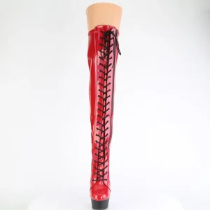 Verni 15 cm DELIGHT-3029 bottes cuissardes à lacets rouge