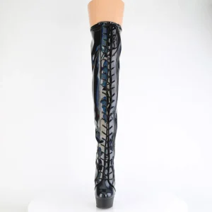 Verni 15 cm DELIGHT-3029 bottes cuissardes à lacets noirs