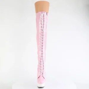 Verni 15 cm DELIGHT-3029 bottes cuissardes à lacets rose