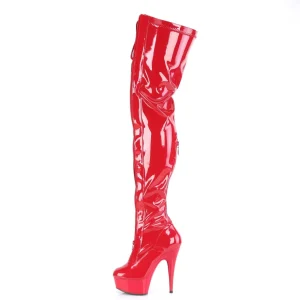 Verni 15 cm DELIGHT-3027 bottes cuissardes à lacets rouge