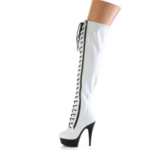 Verni 15 cm DELIGHT-3029 bottes cuissardes à lacets blanc