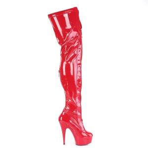 Verni 15 cm DELIGHT-3027 bottes cuissardes à lacets rouge