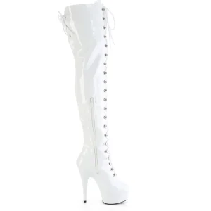 Verni 15 cm DELIGHT-3022 bottes cuissardes à lacets blanc