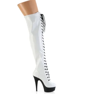Verni 15 cm DELIGHT-3029 bottes cuissardes à lacets blanc