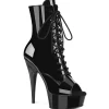 Verni 15 cm DELIGHT-1021 bottines plate-forme et bout ouvert noir
