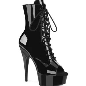 Verni 15 cm DELIGHT-1021 bottines plate-forme et bout ouvert noir