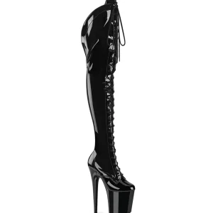 Verni 20 cm FLAMINGO-3014 bottes cuissardes à lacets noirs