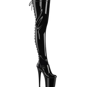Verni 20 cm FLAMINGO-3850 bottes cuissardes à lacets noirs