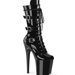 Verni 20 cm FLAMINGO-1053 bottes plate-forme et boucles noir