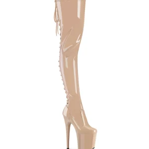 Verni 20 cm FLAMINGO-3850 bottes cuissardes à lacets beige
