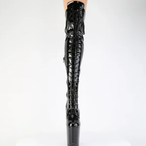 Verni 20 cm FLAMINGO-3014 bottes cuissardes à lacets noirs