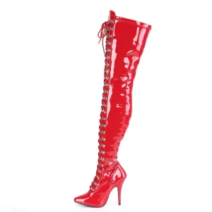 Verni 13 cm SEDUCE-3024 bottes cuissardes à lacets rouge