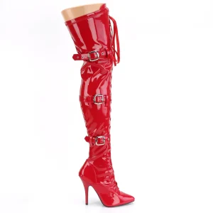 Verni 13 cm SEDUCE-3028 bottes cuissardes à lacets rouge