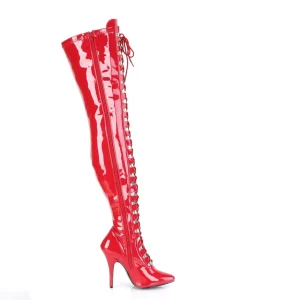 Verni 13 cm SEDUCE-3024 bottes cuissardes à lacets rouge