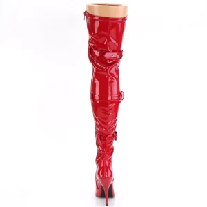 Verni 13 cm SEDUCE-3028 bottes cuissardes à lacets rouge