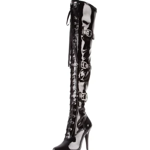Verni 13 cm SEDUCE-3028 bottes cuissardes à lacets noirs