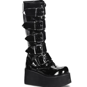Verni 8,5 cm TTRASH518 cyberpunk plateforme bottes hautes homme noir